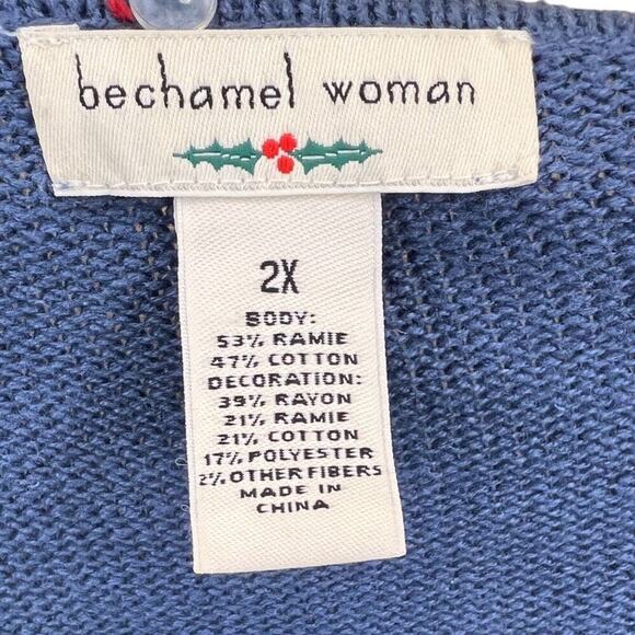 Vintage Bechamel Not Ugly Christmas Cardigan Sweater Blue Snowmen Reindeer 2XL - Picture 6 of 6